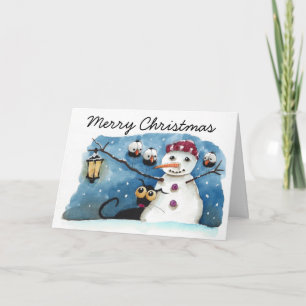 Cartes Pour Fêtes Annuelles Chat de Stressie et le bonhomme de neige