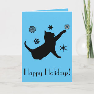 Cartes Pour Fêtes Annuelles Chat de vacances non dénominatif avec flocons de n