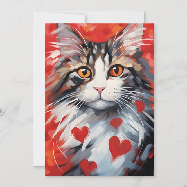 Cartes Pour Fêtes Annuelles Chat des forêts norvégiennes Saint-Valentin (Devant)