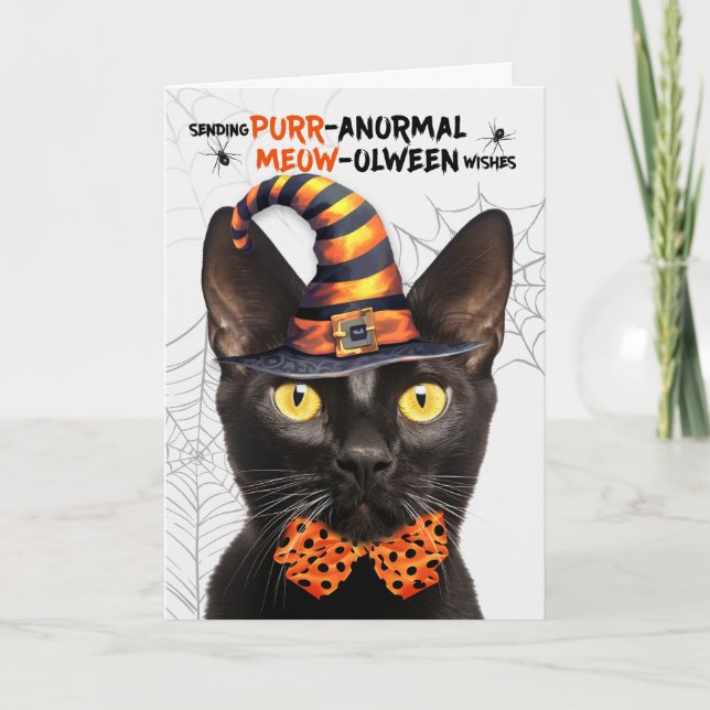 Cartes Pour Fêtes Annuelles Chat d'Halloween Bombay noir PURRanormal MEOWolwee (Devant)