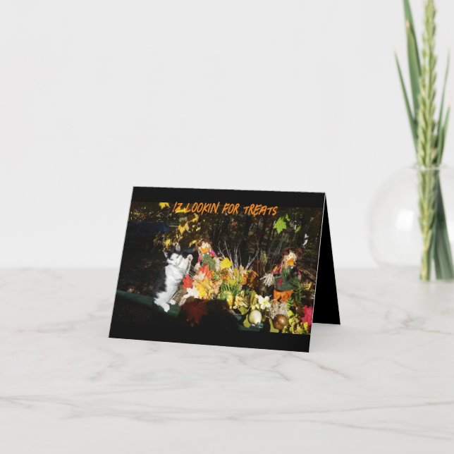 Cartes Pour Fêtes Annuelles Chat drôle en feuillage d'automne Joyeux Halloween (Devant)