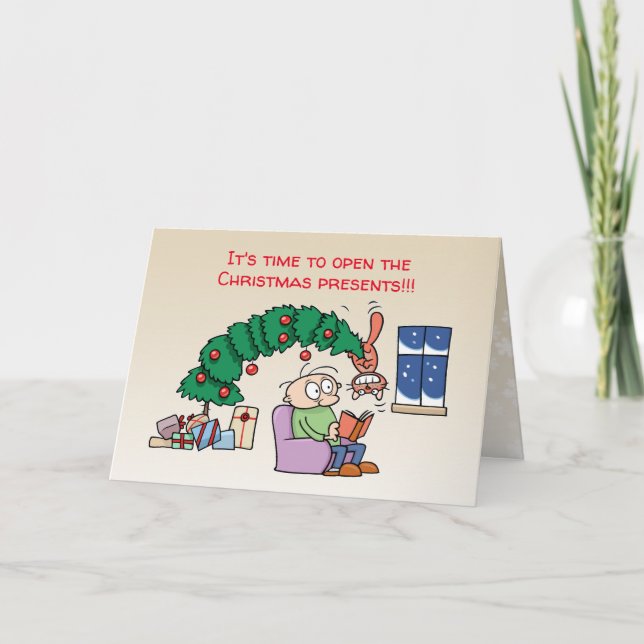 Cartes Pour Fêtes Annuelles Chat drôle suspendu à l'arbre de Noël, photo (Devant)