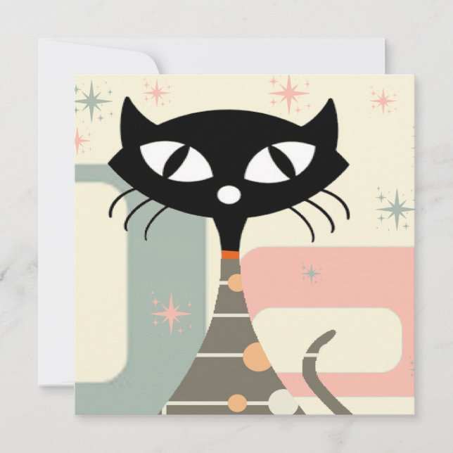 Cartes Pour Fêtes Annuelles Chat Du Milieu Du Siècle Moderne (Devant)