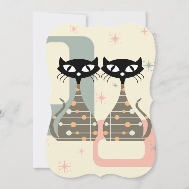 Cartes Pour Fêtes Annuelles Chat Du Milieu Du Siècle Moderne (Devant)