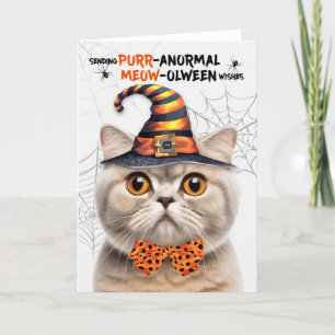 Cartes Pour Fêtes Annuelles Chat écossais PURRanormal MEOWolween crème pliée
