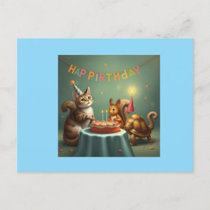 Cartes Pour Fêtes Annuelles Chat, écureuil et tortue joyeux anniversaire fanta