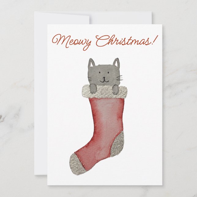 Cartes Pour Fêtes Annuelles Chat en Chaussette (Devant)
