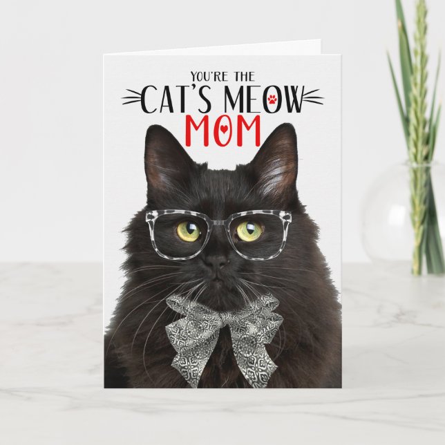 Cartes Pour Fêtes Annuelles Chat Fluffy Noir pour maman d'animaux de compagnie (Devant)