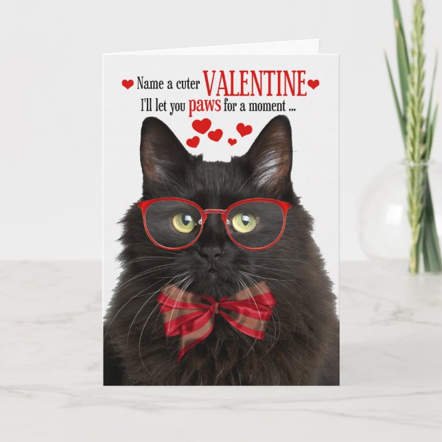 Cartes Pour Fêtes Annuelles Chat Fluffy Noir Saint Valentin Humour Feline (Devant)