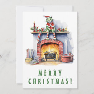 Cartes Pour Fêtes Annuelles Chat Funky sur cheminée Joyeux Noël
