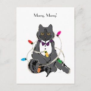Cartes Pour Fêtes Annuelles Chat Gris Enveloppé Dans Les Temps De Noël