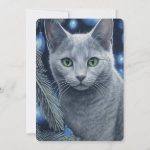 Cartes Pour Fêtes Annuelles Chat gris russe bleu Noël ou Hanoukka