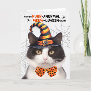 Cartes Pour Fêtes Annuelles Chat Halloween blanc noir PURRanormal MEOWolween