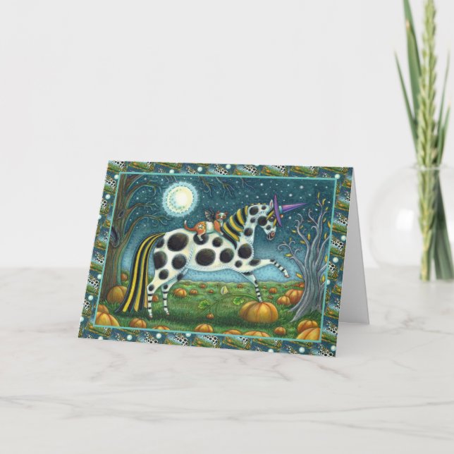 Cartes Pour Fêtes Annuelles CHAT HALLOWEEN PONY ET BAT CHAT Imaginaire Cheval (Devant)