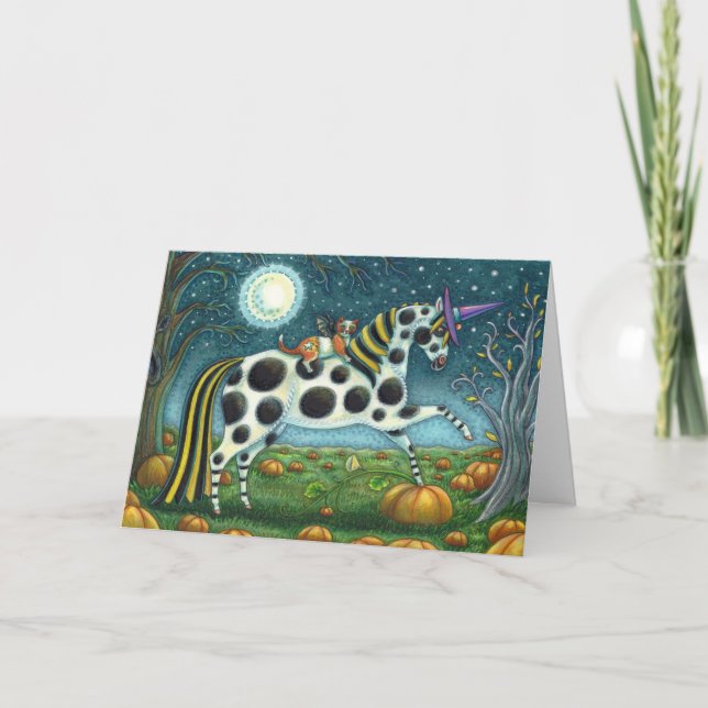 Cartes Pour Fêtes Annuelles CHAT HALLOWEEN PONY ET BAT CHAT Imaginaire Cheval (Devant)