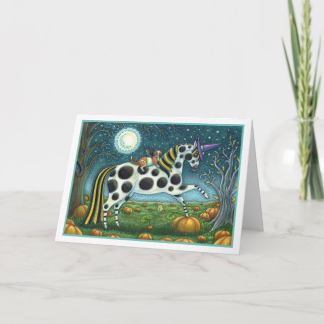 Cartes Pour Fêtes Annuelles CHAT HALLOWEEN PONY ET BAT CHAT Imaginaire Cheval (Devant)