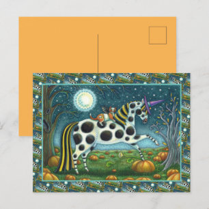 Cartes Pour Fêtes Annuelles CHAT HALLOWEEN PONY ET BAT CHAT Imaginaire Cheval