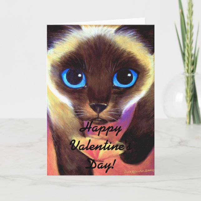 Cartes Pour Fêtes Annuelles Chat Heureuse Sainte-Valentin Cute Siamese Joué (Devant)