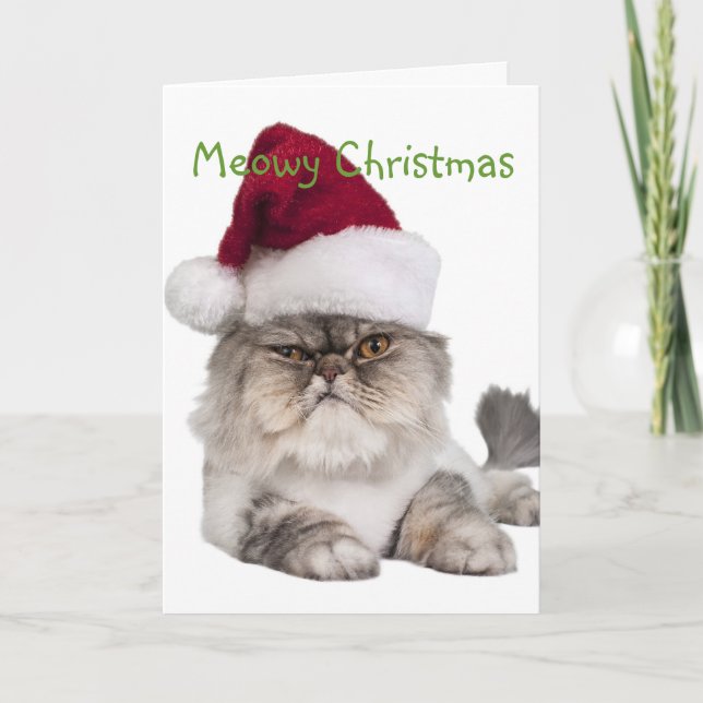 Cartes Pour Fêtes Annuelles Chat idiot avec chapeau de Santa (Devant)