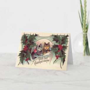 Cartes Pour Fêtes Annuelles Chat Kitten Holly