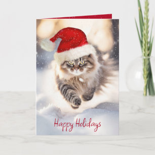 Cartes Pour Fêtes Annuelles Chat Maine Coon Avec Chapeau Santa