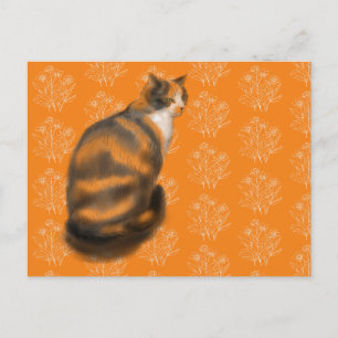 Cartes Pour Fêtes Annuelles Chat Marmalade avec arrière - plan floral