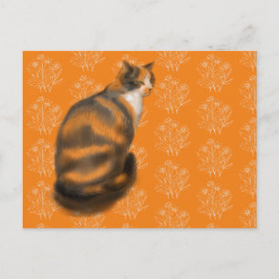 Cartes Pour Fêtes Annuelles Chat marmelade sur fond floral