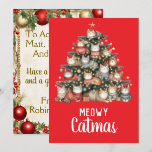 Cartes Pour Fêtes Annuelles Chat Meowy Catmas Arbre de Noël