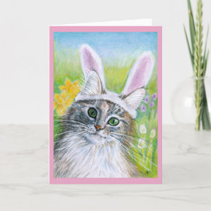 Cartes Pour Fêtes Annuelles Chat mignon avec Bunny Ear Fleurs de Printemps Cas