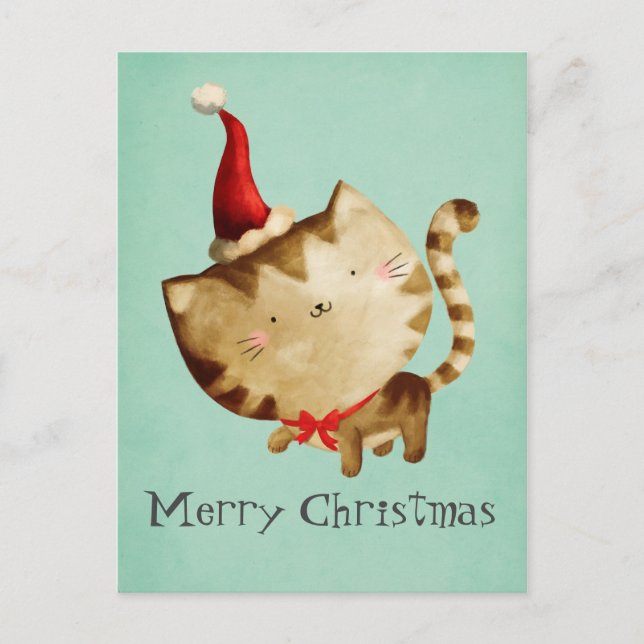 Cartes Pour Fêtes Annuelles Chat mignon de Noël (Devant)