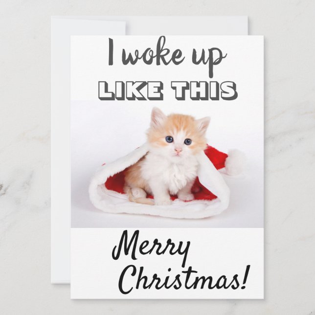 Cartes Pour Fêtes Annuelles Chat mignon Je me suis réveillé...Photo rouge (Devant)