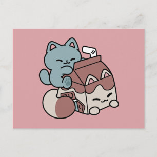 Cartes Pour Fêtes Annuelles Chat Mignon Lait Chocolat – Boisson Confortable &