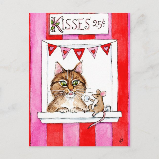 Cartes Pour Fêtes Annuelles Chat mignon, souris, stand de baiser Valentines ca (Devant)