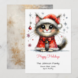 Cartes Pour Fêtes Annuelles Chat mignonne Whimsical dans un chapeau de Santa H