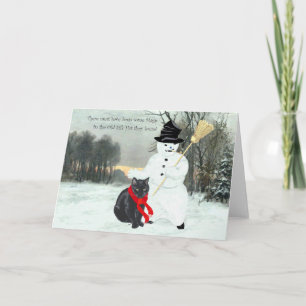 Cartes Pour Fêtes Annuelles Chat noir avec Snowman à Noël