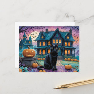 Cartes Pour Fêtes Annuelles Chat noir cool, Jack O Lanterns, Maison Éffrayante