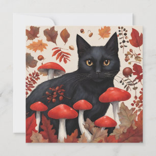 Cartes Pour Fêtes Annuelles Chat noir dans la forêt d'automne