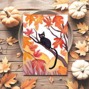 Cartes Pour Fêtes Annuelles Chat noir dans un arbre   Automne Éffrayant mange