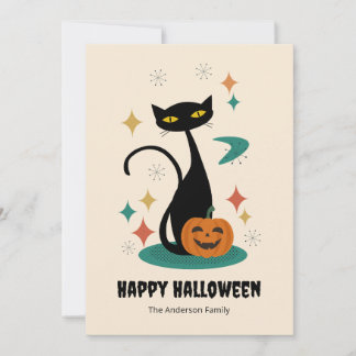 Cartes Pour Fêtes Annuelles Chat noir de Halloween milieu du siècle