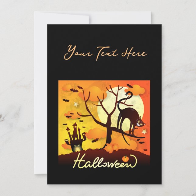 Cartes Pour Fêtes Annuelles Chat noir d'Halloween (Devant)