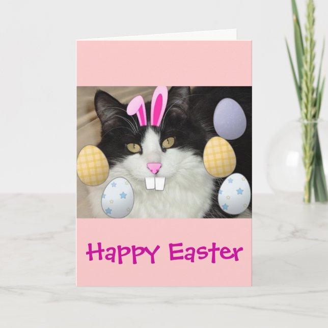Cartes Pour Fêtes Annuelles Chat noir et blanc de Pâques (Devant)