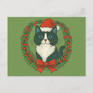 Cartes Pour Fêtes Annuelles Chat noir et blanc, Noël Père Noël