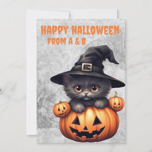 Cartes Pour Fêtes Annuelles chat noir et citrouille d'Halloween gothique effra (Devant)
