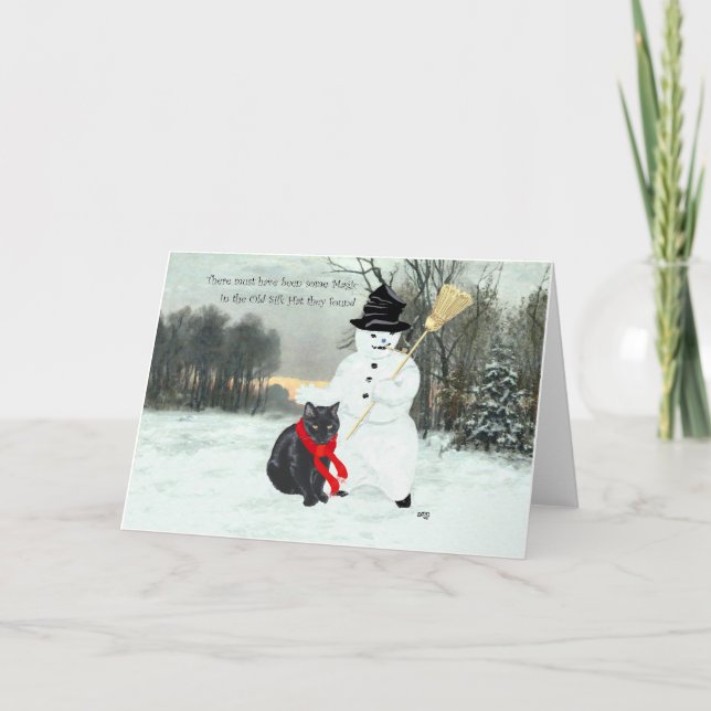 Cartes Pour Fêtes Annuelles Chat noir et neige (Devant)