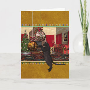 Cartes Pour Fêtes Annuelles Chat noir et ornements - Joyeux Noël