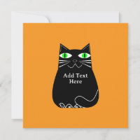 Chat noir gras avec yeux verts Texte personnalisé