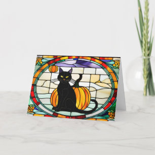 Cartes Pour Fêtes Annuelles Chat noir Halloween en verre tendu
