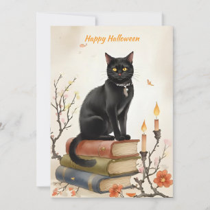 Cartes Pour Fêtes Annuelles Chat noir & livres de sorts à l'aquarelle Hallowee