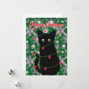 Cartes Pour Fêtes Annuelles Chat noir Meowy Noël scintillant lumières flocon d