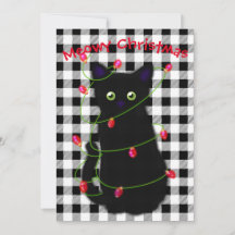 Chat noir Meowy Noël scintillants en vichy